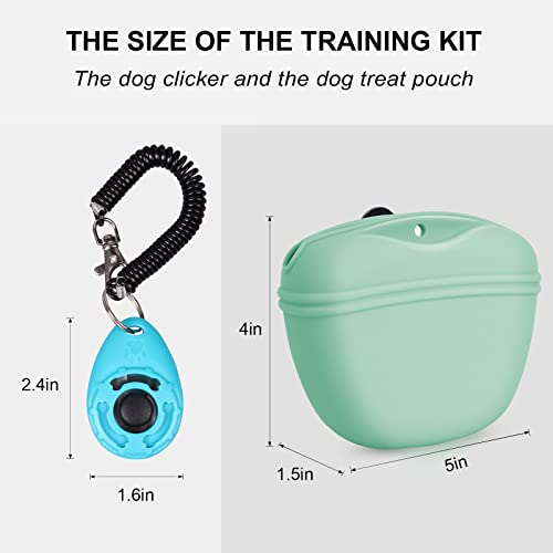 Left&Right Dog Clicker Training Kit,Silicone Dog Training Treat Pouch and Dog Clickers,Dog Treat Bag with Clicker Training for Dogs,Pet Treat Bag with Magnetic Buckle Closing and Waist Clip,Egg Green - color: Egg Green
