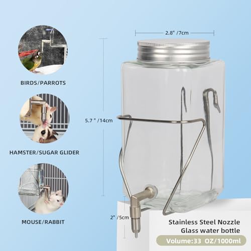Rabbit Water Bottle, Bird Non drip Water Dispenser, Suitable for Guinea Pigs, Totoro, Rats, Hamsters and Other Small Animals(33 oz) - size: 33oz