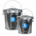 Plexon 6 Gallon Small Metal Trash Can with Locking Lid and 10 Gallon Trash Can with Locking Lid Outdoor Galvanized Garbage Bins for Poultry Feed Bird Seed Storage Ash Garbage Trash Bin, Bundle - size: 6-Gallon and 10-Gallon