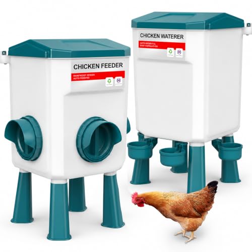 Chicken Feeder and Waterer Set, Chicken Coop Accessories with Hanging Chickens Poultry Feeder and Chicken Waterer Kit No Waste, 3 Gallon/26 Pounds, Blue - color: Blue, size: 12KG