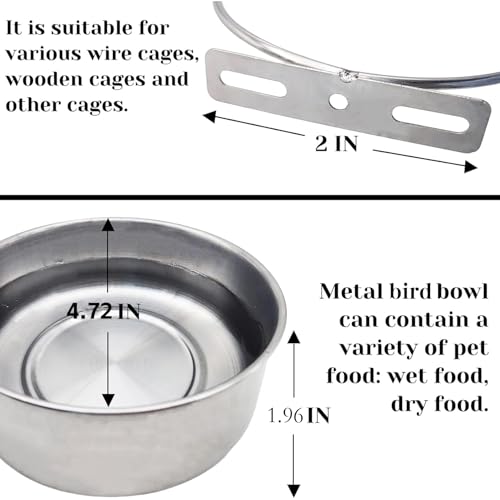 PINVNBY 2pcs Stainless Steel Bird Bowl Water Bowl Stainless Steel Bird Feeding Dish Cups for Parrot Parakeet African Greys Conure Cockatiels Lovebird (Diameter: 4.72 inches M)
