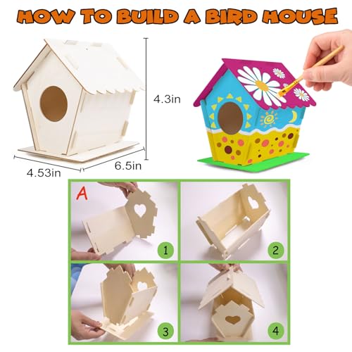 hapray 12 Pack Bird House Kit for Kids, DIY Wooden Birdhouse with Paints - color: 12 Pack Bird House
