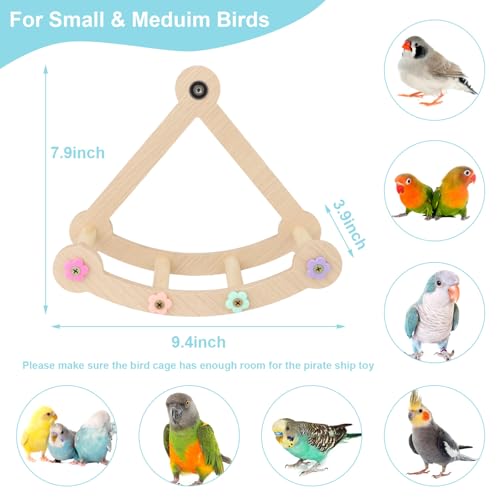 Bird Swing Toy Multilayer Bird Playground Natrual Wooden Activity Toy for Parakeets, Cockatiels, Conures, Lovebirds Cage Perch Stand with Chew Toys & Climbing Ladders (9.4x3.9x7.9 Inch)