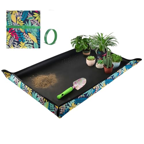 Extra Large Repotting Mat for Indoor Plant Transplanting and Mess Control 43.5"x 29.5" Thick Waterproof Potting Mat Succulent Gardening Mat Portable Foldable Potting Tray Unique Gifts for Plant Lovers - color: 1 Pcs Black Leaf Print, size: 43.5"x 29.5"