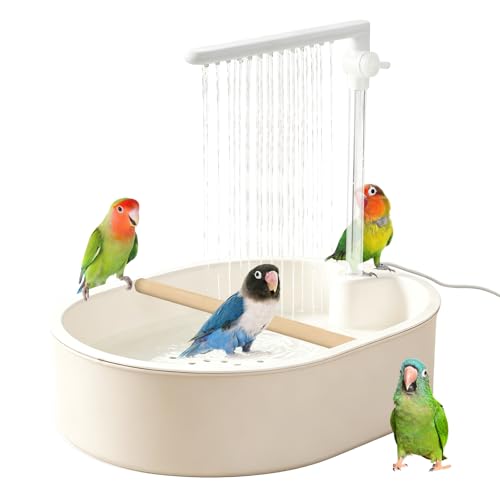 Parrot Bathtub,Bird Shower Parakeet Bath for Cage with Adjustable Water Flow Control Valve, Contains USB and Pump,Tarpaulin,for Pet Birds,Cockatiel,Budgie,Suitable for Many Kinds of Birds(White) - color: white