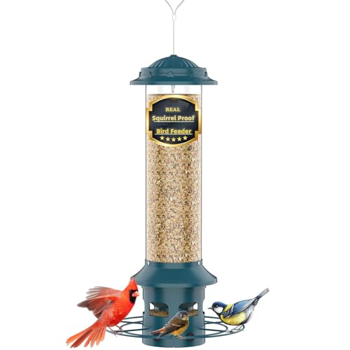 Metal Squirrel Proof Bird Feeders for Outdoors Hanging 4.0 LB Large Capacity,Easily Beat Squirrels,Easy to Clean and Fill,Waterproof,Attracting Finch,Cardinal,Chickadee and More - size: 4.0 lb
