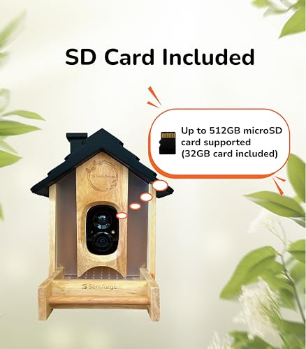 Smart AI Bird Feeder Camera, 2.5K HD Live View, Solar-Powered Wooden Outdoor Feeder with AI Recognition, Weatherproof, App Notifications - Ideal for Bird Lovers, Parents & Kids