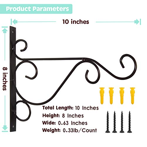 Fashion&cool Hanging Plant Brackets, Pack of 2 10 inch Iron Wall Mount Plant Hanging Hooks Metal Wall Brackets Hangers for Indoor Outdoor Planter Bird Feeder Lanterns Wind Chimes with Screws