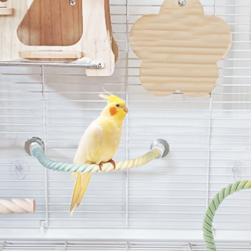 WishLotus Parrot Rope Perch, 31 in Rope Perches for Bird Cages with 2 Small Stand Pole, Flexible Fade Color Perch Rope Swing for Paw Grinding Standing Climbing (A, 13.7IN+6.6IN) - size: 13.7IN+6.6IN