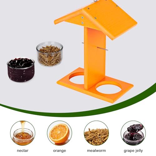 Gbekery Oriole Feeders for Outdoors Hanging,All-in-One Recycled Plastic Oriole Feeder with Two Removable Glass Cups Jelly or Jam, Fruit, Nectar or Seed for Orioles,Orange,1 Pack - size: 1 Pack with two cups