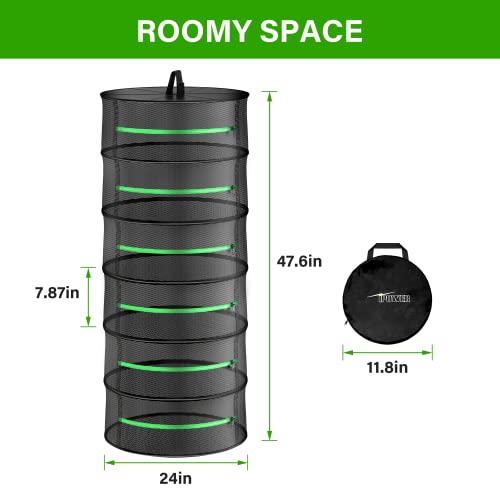 iPower 2ft 6-Layer Foldable Herb Mesh Dry Rack Hanging Drying Net with Zippers Heavy Duty Ring for Hydroponic Plant, Free Storage Bag and Hook Included - size: 6-Layer, style: Black Zippered