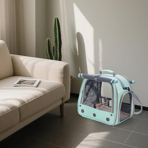 Bird Carrier Parrot Travel Cage with Perch, Food Bowl, Tray and Breathable Clear Window, Bird Travel Bag for African Gray Cockatiel Caique Conure Quaker, for Vetting Camping Hiking (Blue) - color: Blue