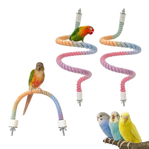 3pcs Bird Cage Climbing Rope Toys, Gradient Colorful Bird Rope Perch Stand, Bendable Cage Climbing Rope, Bird Cage Accessories, Suitable for All Birds (31.4''+31.4''+15.7'') - color: C