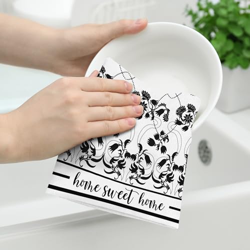 Black Kitchen Towels Decorative Set of 2 Boho Floral Dish Towels | Absorbent Tea Towel for Kitchen Drying Cleaning, Cute Hand Towel for Kitchen Bar Bathroom Decor,Housewarming Gifts for Women - color: Black