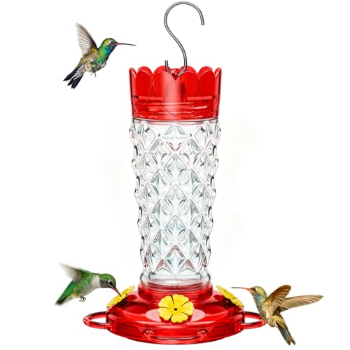 Glass Hummingbird Feeder 13 Ounces Diamond-Textured Nectar Feeders | Clear Hummingbird Feeders for Outdoors with Ant Moats & Bee Guards, Wide Mouth, Leak-proof Base, Garden Backyard Décor Gifts - color: Clear, size: 1 Pack