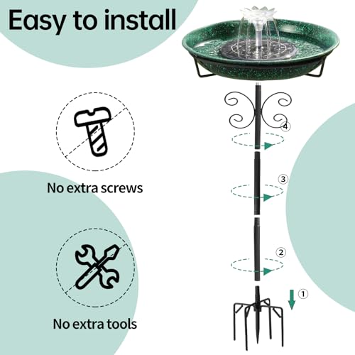 Solar Powered Bird Bath with Fountains for Hummingbirds,Stable Stylish Design with 5-Prong Base Stake Metal Bird Bath for Outside Yard Lawn Patio Garden - color: Green