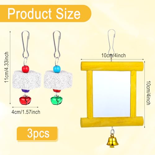 Chicken Toys - 1pc Hanging Bell Parrot Chicken Swing Mirror + 2pcs Beak Grinding Stones for Enrichment, Perfect for Coop, Birds, Parrots, Hens, Roosters, and More - color: Yellow