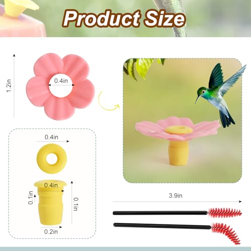30 Pieces Hummingbird Feeders Replacement Flowers and 2 Cleaning Brushes, Feeding Ports Replacement Bird Feeder Replacement Parts for Hanging Feeding Hummingbird Outdoors(Pink) - color: Pink