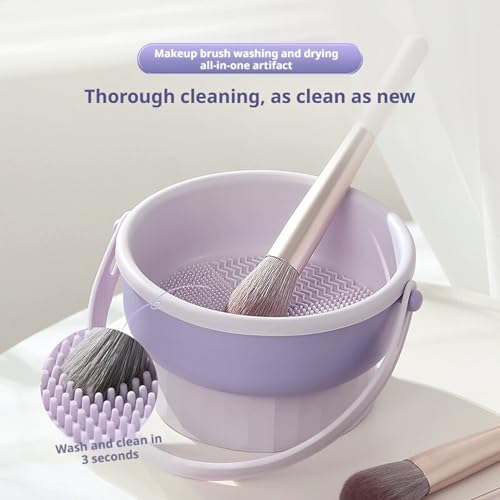 Silicone makeup brush cleaning bowl, powder puff storage rack, makeup egg cleaning workpiece, cosmetic makeup brush cleaning tool (Purple) - color: Purple