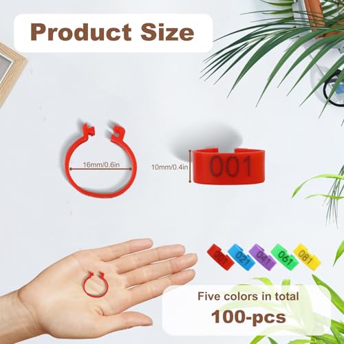 100 Pieces 16 mm Chicken Identification Leg Bands, Colorful 01-100 Numbered Duck Ankle Chicken Foot Tags Bracelets, Clip on Poultry Leg Bands Ring for Hens Chicks Goose Turkey ID (0.62'' (16 mm))