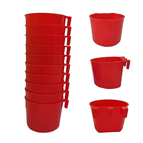 Cage Cups Birds Feeders Seed Bowl Chicken Feeding Watering Dish Rabbit Water Food Hanging Wire Cages Box 8oz Coop Cups for Pet Parrot Parakeet Gamefowl Poultry Pigeon (10PCS Red) - size: 10PCS Red