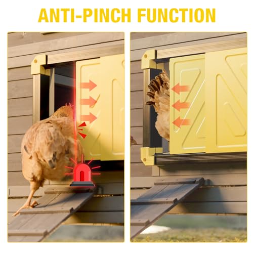 Automatic Chicken Coop Door Powered with Heating, Anti-Pinch Design Solar Chicken Door Opener, Auto Chicken House Run Door with Three Power Supply Modes for Chickens and Ducks (Black)