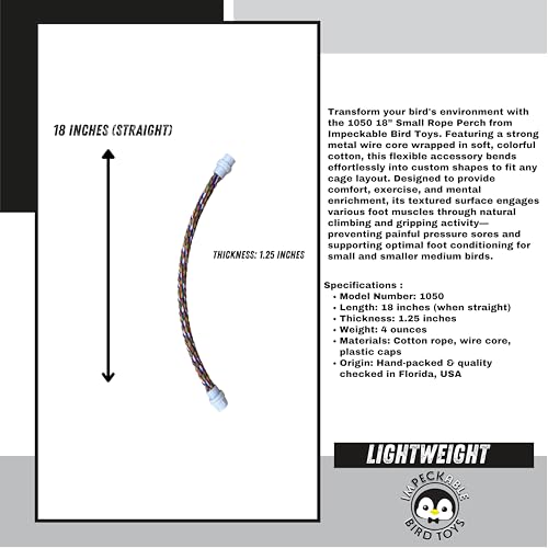 Impeckable Bird Toys 1050 18 Inch Small Rope Perch Flexible Cage Accessory