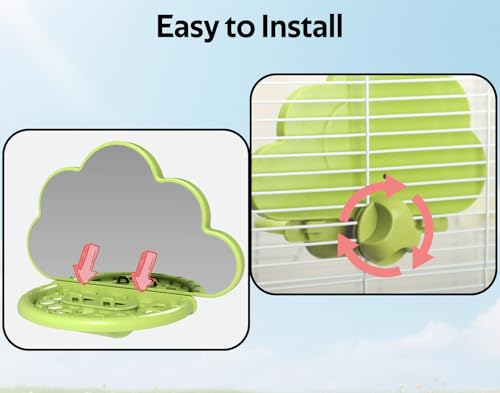 Bird Mirror Toy with Perch & Slow Feeder, Bird Cage Accessories Parakeet - color: Green