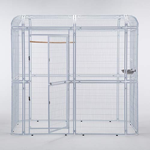 Wonline Large Walk-in Bird Cage Aviary, White | Extra-large outdoor cage for macaws, cockatoos, parrots, canaries. Double doors, 86.5"L×60.5"W×80.4"H - color: White
