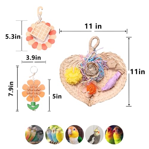 Parrot Chew Toys Set - Natural Wood & Loofah Toys with Plant-Based Dyes, 3 Pack Bird Chew Toys for Cockatiels, Conures & Small Parrots for Cage Enrichment (3 Pieces ofcolor Series) - color: 3 pieces ofcolor series