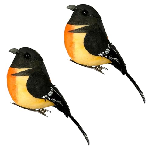 LWINGFLYER Artificial Birds Realistic Baltimore Oriole 2 Pack Clip on Foam Feathered Bird Ornaments Figurines for Christmas Tree Decoration Wreaths Crafts Party Home Decor - color: Baltimore Oriole
