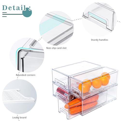2 Pack Stackable Refrigerator Drawers Pull Out Bins Clear Fridge Drawer Organizer Food Storage Containers Plastic Veggie Fruit Produce Saver for Pantry Kitchen Freezer(M) - style: 2pack-M