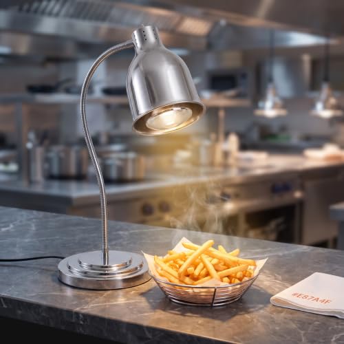 KOUDA Single Bulb Food Heat Lamp Restaurant Food Warmer Light Portable Heating Lamps (Single Arm) Silver