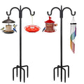Heavy Duty Shepherds Hook 2 Pack 92" Double Hooks Adjustable (44/60/76/92") - Metal 5-Prong Base, 15lb Capacity - Easy Assembly Bird Feeder Pole for Hanging Planters, Lanterns, Wind Chimes - color: 2-Pack, size: 92" Double Hook