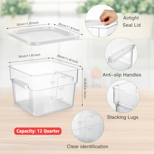 FoldTier 2 Pieces Square Food Storage Containers Polycarbonate Clear food Container with Lid Commercial Storage with Graduations for Commercial Kitchen Dough Marinating Meat(White,12 Qt) - color: White, size: 12 Qt