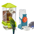 Rypet No-Mess Bird Feeder and Water Dispenser Set for Small Birds | Automatic Bird Feeder, Transparent Acrylic Food Container, Helps Reduce Seed Scatter, for Parakeet Cockatiel Parrot Canary - color: A80 Green Feeder + Drinking Bottle