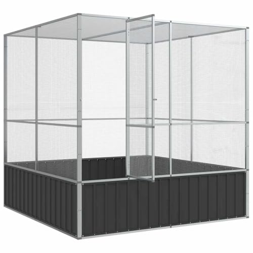 Large Bird Aviary Outdoor Chicken Coop 83" x 81" x 83" Galvanized Steel Parrot Cage with Lockable Door and Mesh Grid Walk-in Poultry Pen for Ducks Rabbits Anthracite and Silver - color: Silver