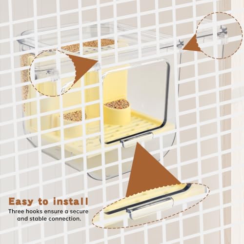 Automatic Bird Feeder with 2 Spoons, No Mess Bird Feeder for Cage, Transparent Bi-rd Cage Accessories for Parakeet Canary Cockatiel Finch(Color:White)