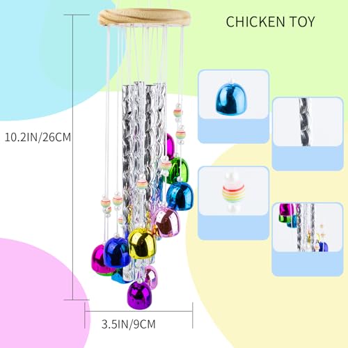Chicken Toys for Coop, Chicken Wind Chime Enrichment Toys, Hanging Chick Peck Toy with 4 Aluminum Tubes 11 Bells, Chick Musical Coop Accessories - style: B