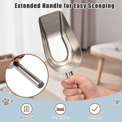 Dog-Cat Food Scoop 3/4 Cup, SSyang Thickened 304 Stainless Steel Pet Food Scoop with Long Handle, Precision Scale, Easy to Clean, Suitable for Wet and Dry Food - size: Medium 3/4 Cup