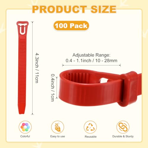 M METERXITY 100-Pack Adjustable Chicken Leg Bands, 10-28 mm Plastic Poultry Identification Chicken Leg Rings for Turkey/Duck/Goose/Chicks, Colorful Numbered Foot Clip on Tags [Red] - color: Red