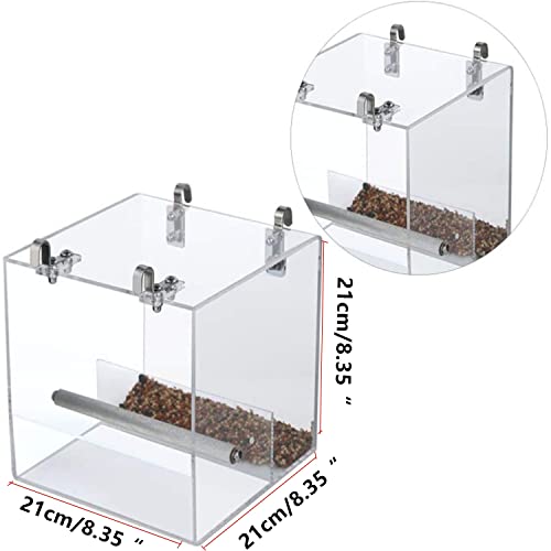 Automatic Bird Feeder No Mess Bird Cage Pet Feeder Seed Food Container for Parakeet Canary Cockatiel Parrot Finch Canary Acrylic (8.3 x 8.3 x 8.3 inch) - size: 8.3 x 8.3 x 8.3 inch