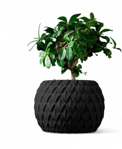 Obsidian Dragon Egg Planter – Modern Textured Black Flowerpot for Indoor Plants – Mythic Scales Design – Ideal Orchid Pot, Boho Succulent Pots, Outdoor Decor (Black, Standard 5.5" x 5.5" WH)
