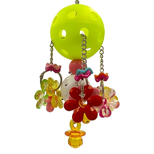Pullable Bird Plastic Ball Toys with Acrylic Pacifiers and Flowers, Colorful Parrot Toys for Medium and Large Parrot Quaker Monk Parakeet Sun Conures (Light Green) - color: Light green