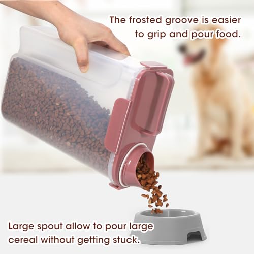 TBMax Portable Dog Food Storage Container 5 to 7 Lbs, Airtight Cat Food Container with Large Spout & Cup, Pet Food Storage Dispenser for Small Animal Kibble Storage, Dog Treat Bird Seed Container - color: Dusty Rose, size: 6 Qt