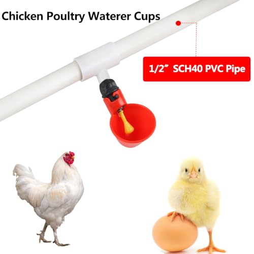 24 Pack Automatic Chicken Waterer Cups with PVC Tee, Chicken Water Feeder Chicken Water Bowls Poultry Water Feeder Kit for Chicks, Duck, Goose, Turkey and Bunny