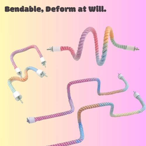 2Pcs Gradient Bird Rope Perch Stand Bird Cage Climbing Rope Toys Accessories of M5*30mm Screw for Cockatiels Lovebird Parakeet Budgies Sugar Gliders Hemp Swing(31.4'' & 14'') - size: 2pcs