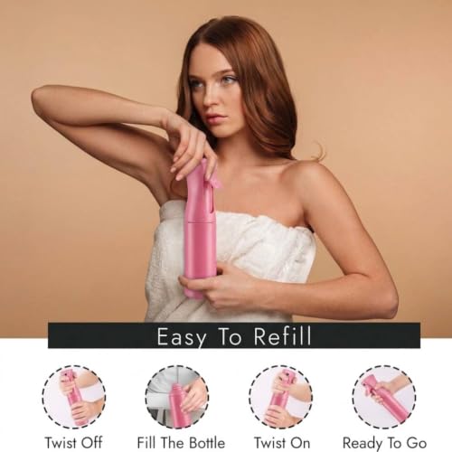 VIGOR PATH Continuous Mist Pink Spray Bottle 300ml Fine Mist for Hair | Ultra Fine Atomizer Leak Proof Ergonomic Construction 360 Refillable - color: Pink - 10oz
