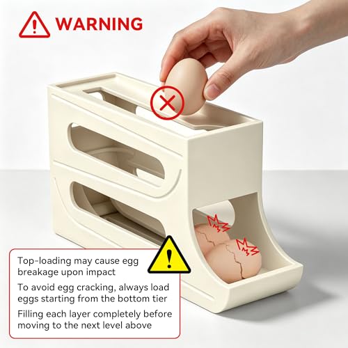Egg Holder for Fridge - 3 Tiers Auto Rolling Egg Dispenser for Countertop Refrigerator, Kitchen Space-Saving Eggs Roller Storage Container Tray, 2 Packs for 32 Count, Cream - color: Cream