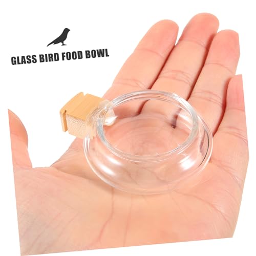 Angoily Bird Feeding Dish Cups Set with Splash-Proof Glass Bowls and Bamboo Fixation for Mess-Free Water Feeder and Food Bowl Suitable for Parakeet Cockatiel Small Birds